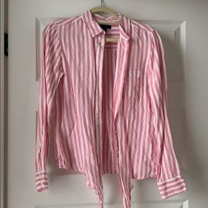 Pink and white linen tie blouse